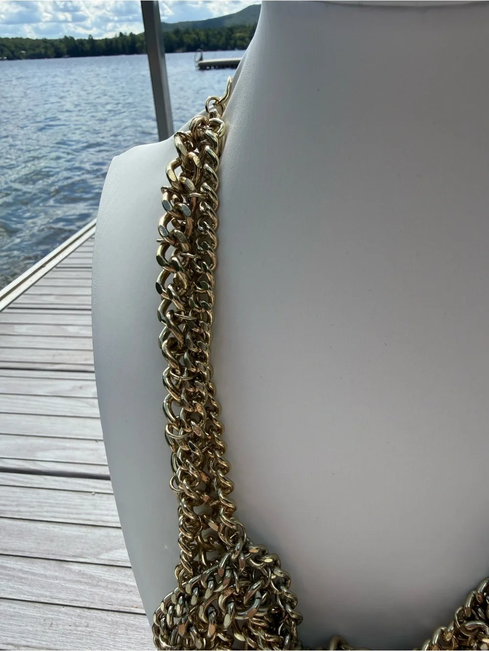 Vintage Chunky Multi-Strand Chain Statement Necklace Bib Draped Collar